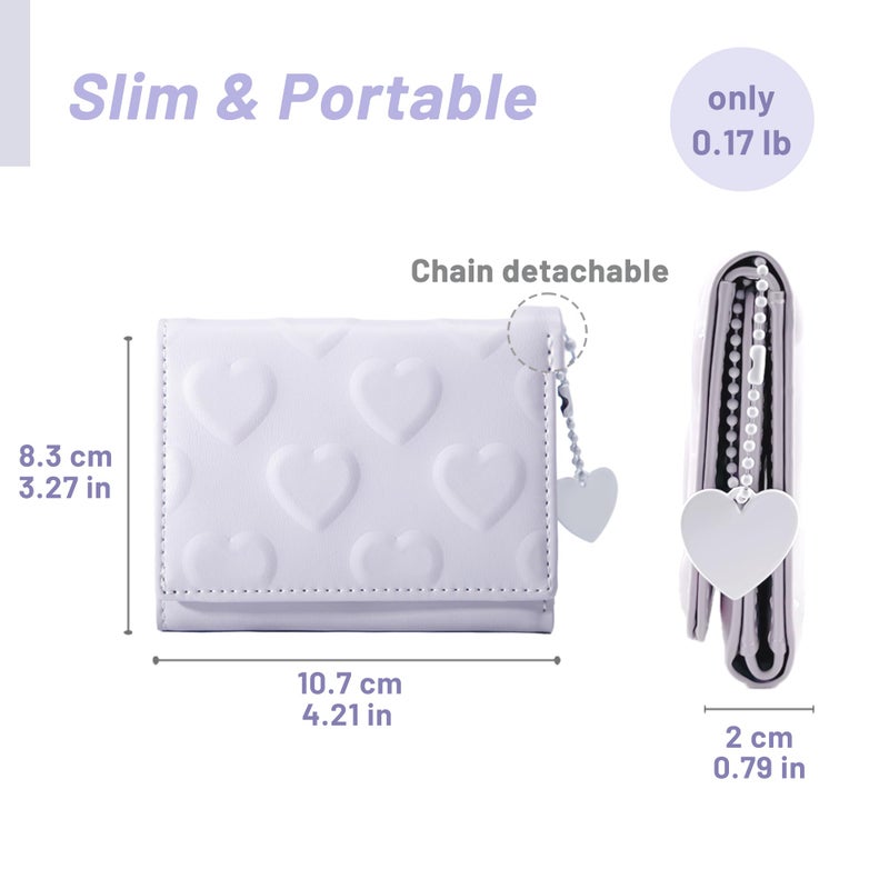 Sminra Womens Wallet Small Trifold Slim Leather Cute Wallet Cash Pocket with Heart chain Coin Purse ID Window Card Holder for Girls and Ladies (Purple) - Image 3